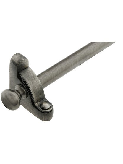 28 1/2 inch Heritage Round Tip Stair Rod - 1/2 inch Diameter Brass With Standard Brackets in Antique Pewter.